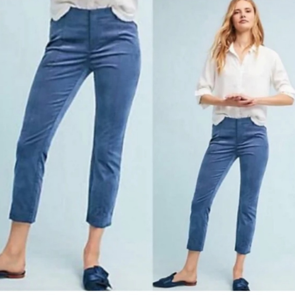 Anthropologie The Essential Slim Velvet Pants size 6 Sky Blue Pockets Crop Ankle
